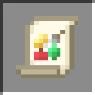 Scroll with colorful symbols.