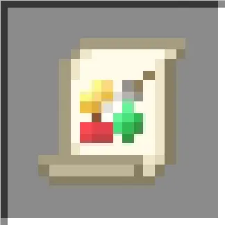 Scroll with colorful symbols.