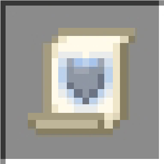 Pixelated scroll with a blue heart.