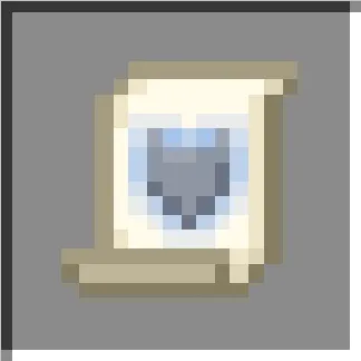 Pixelated scroll with a blue heart.