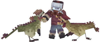 Player character with two pixelated dinosaurs