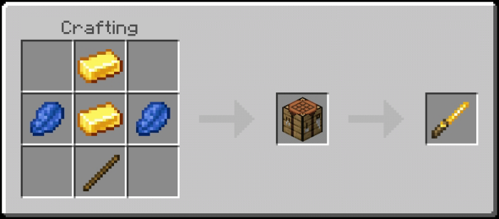 Crafting recipe for a magic wand.