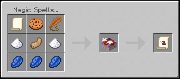 Crafting magic spell in recipe grid.