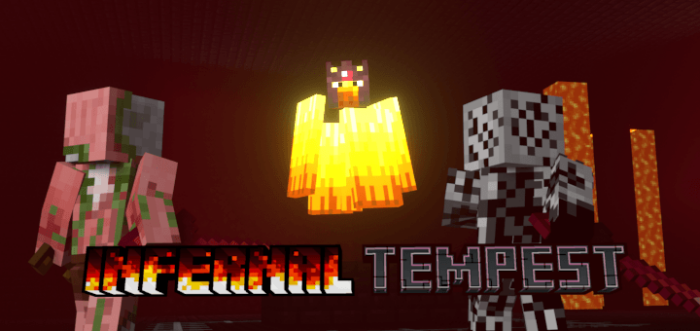 Two characters face fiery flying mob.