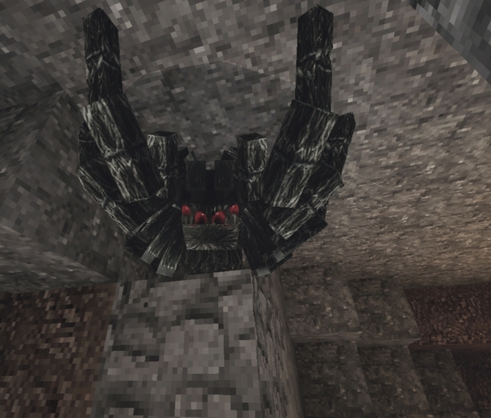Realistic spider in a dark cave.