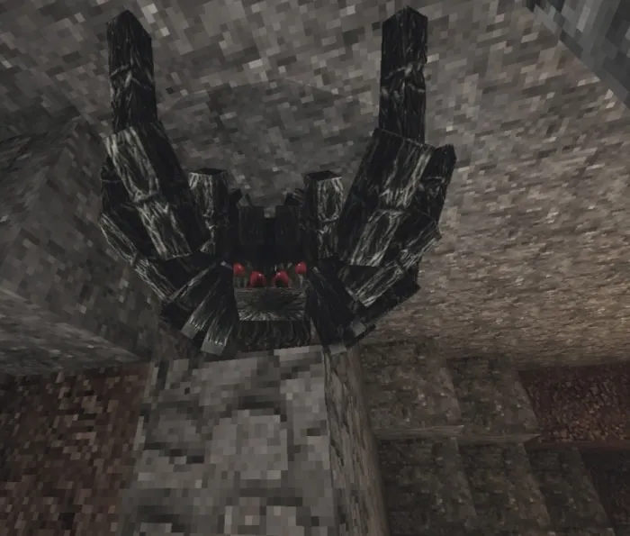Realistic spider in a dark cave.