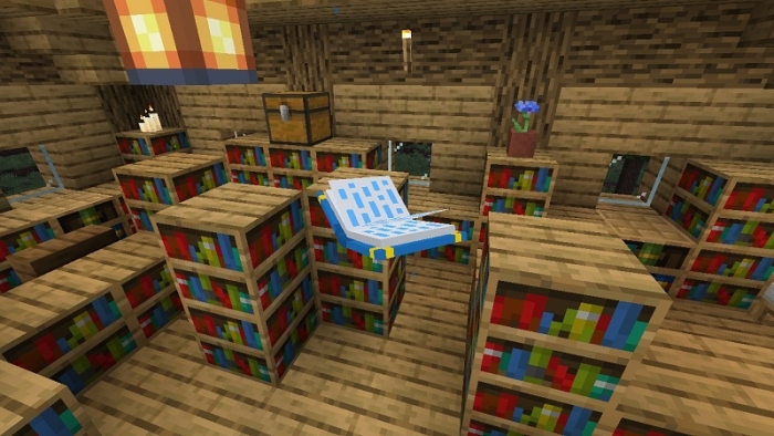 Magic spellbook in a cozy library.