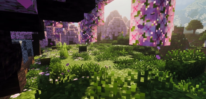 Lush pixelated landscape with vibrant colors.
