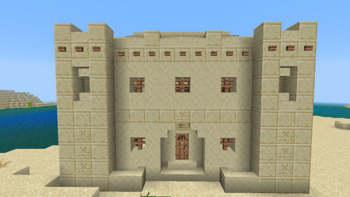 Desert fortress with wooden door.
