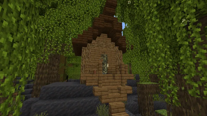 Enchanted wooden house in a forest.