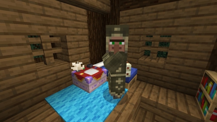 Villager casting spell with magic scroll.