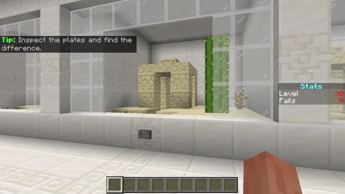 A screenshot of the bonus level, featuring three nearly identical plates, each containing a desert well and a cactus.