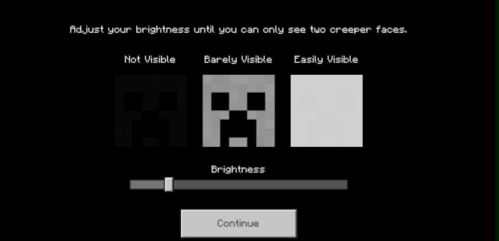 Brightness adjustment screen showing creeper faces.