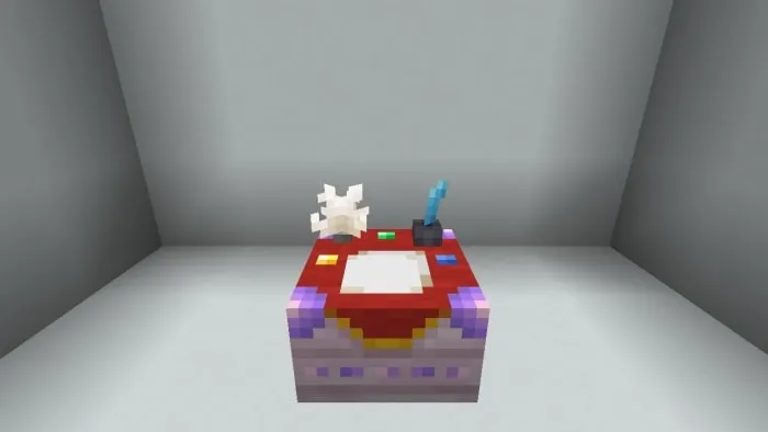Magic spellcasting table with items.