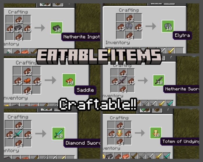 Crafting grid with eatable items.