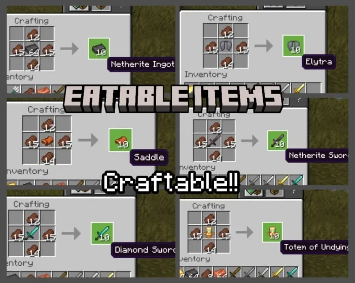 Crafting grid with eatable items.