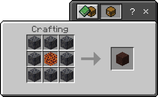 Crafting recipe for lava sponge.