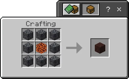 Crafting recipe for lava sponge.