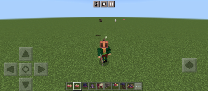 Character wearing a pumpkin hat.