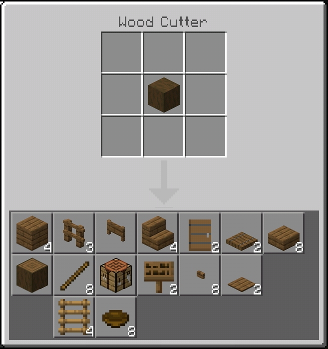 Wood Cutter crafting interface display.