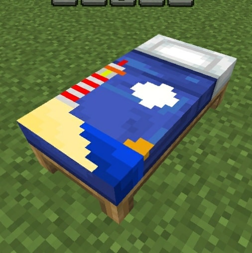 Blue bed with beach pattern design.