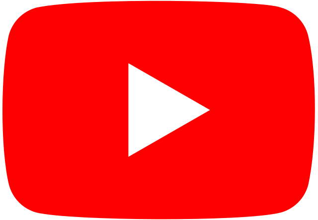 Red play button icon on a white triangle.