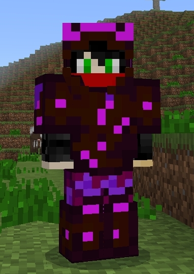 Pixelated character in purple armor.