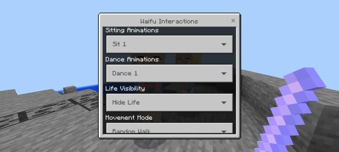 Waifu interaction settings menu