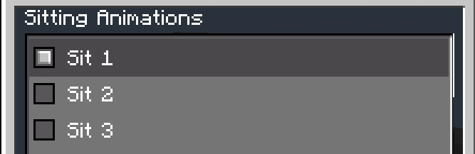 Sitting animations menu options.