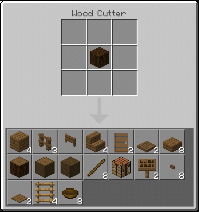 Wood Cutter crafting interface display.