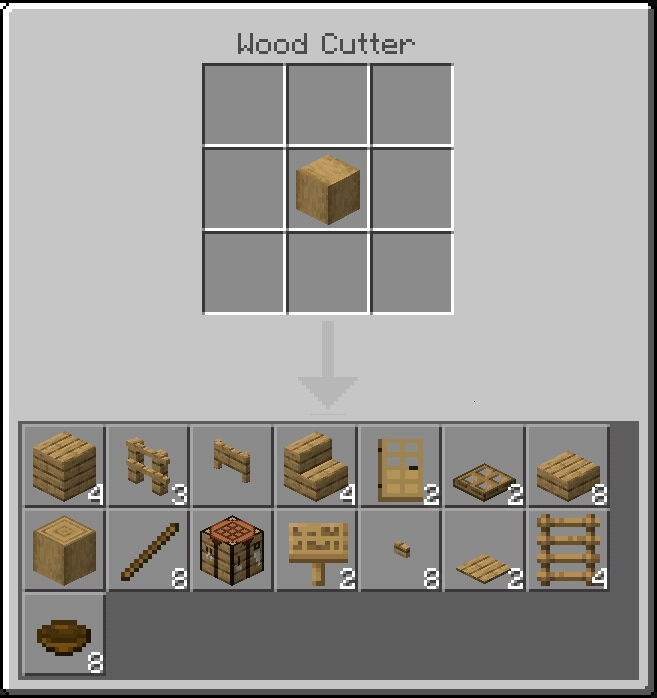 Wood Cutter crafting interface display.