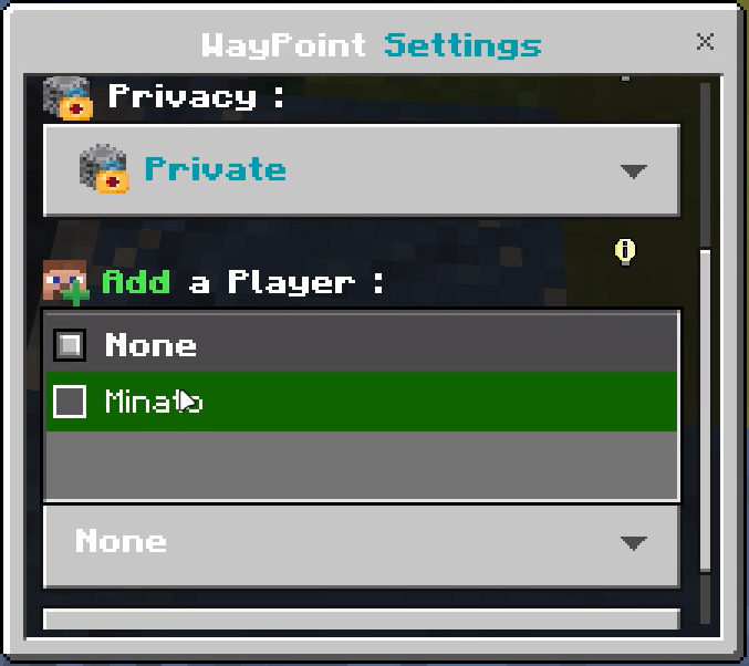 WayPoint privacy settings menu.