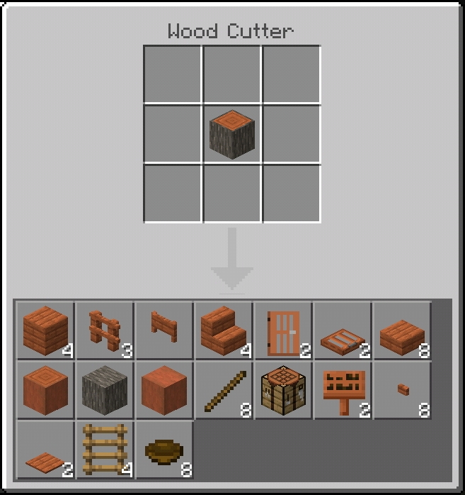 Crafting menu showing wood products.