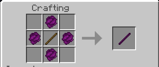Crafting recipe for a purple rod.