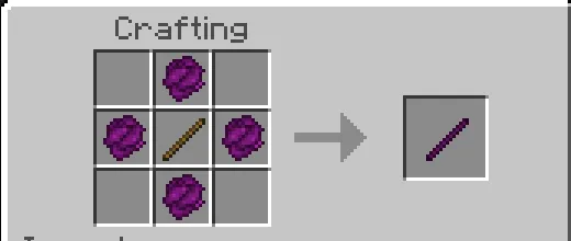 Crafting recipe for a purple rod.
