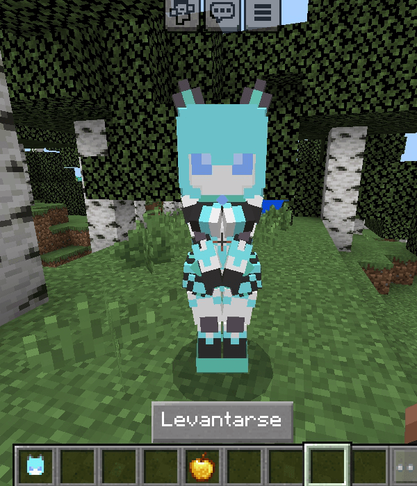 Blue robot character in a forest setting.