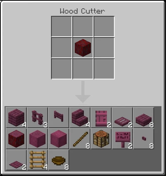 Wood Cutter interface with crafting options.