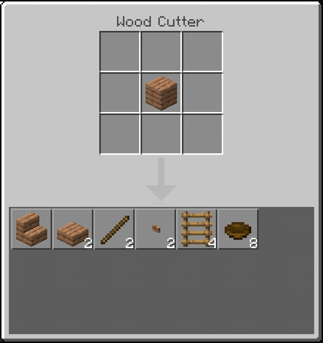 Crafting menu showing wood options.