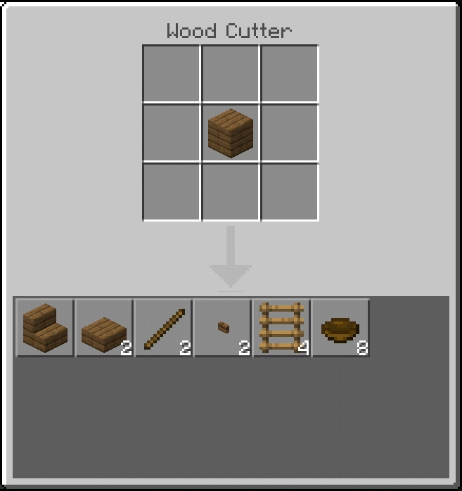 Wood Cutter crafting interface display.