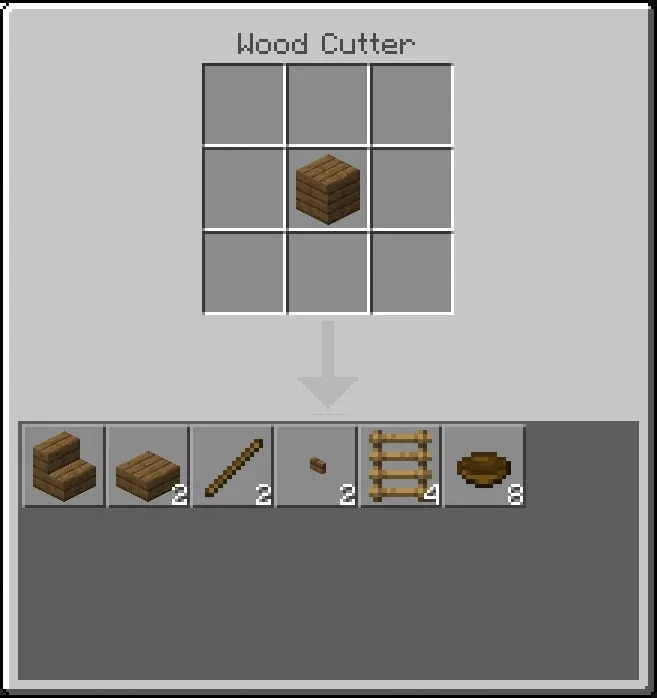 Wood Cutter crafting interface display.