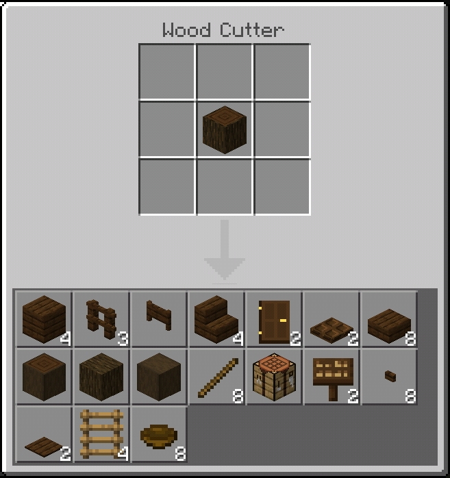 Crafting options with Wood Cutter mod.
