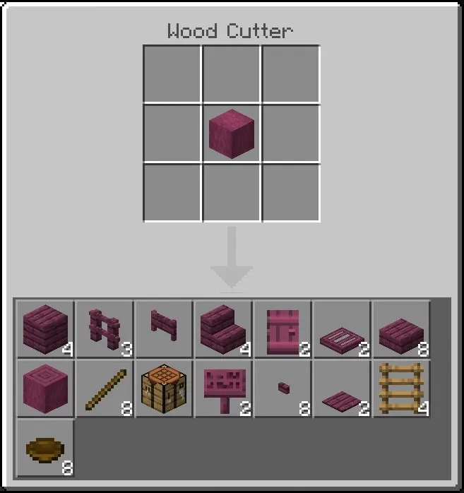 Wood Cutter crafting interface overview.