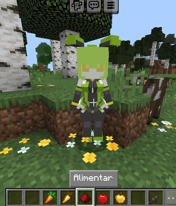 Robot character in a grassy game setting.