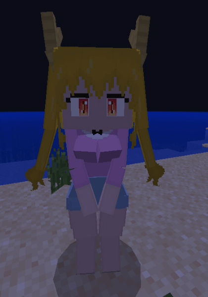 Anime character in blocky style at night.