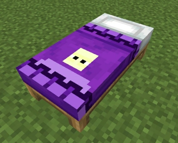 Purple bed with a minimalistic design.