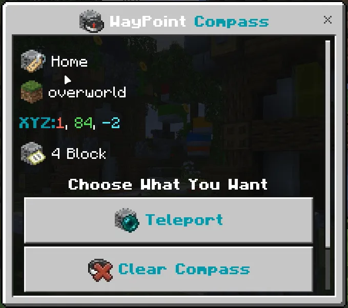 Teleport menu with coordinates and options.