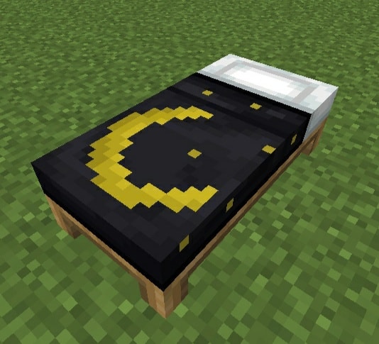 Black bed with yellow crescent design.