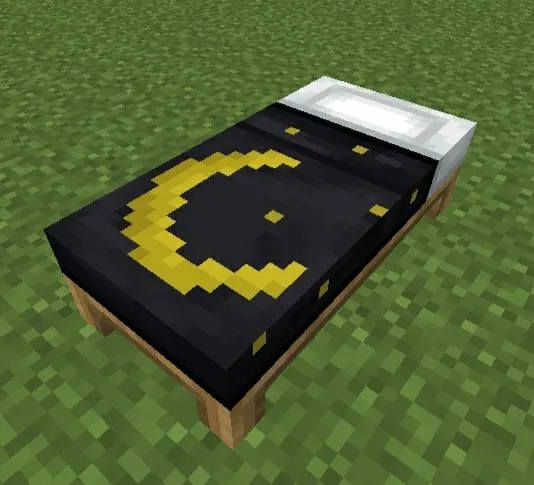 Black bed with yellow crescent design.