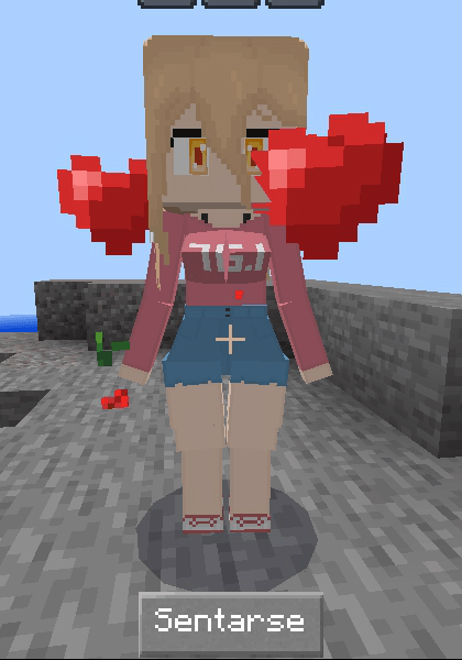 Anime character with hearts, pixel art.