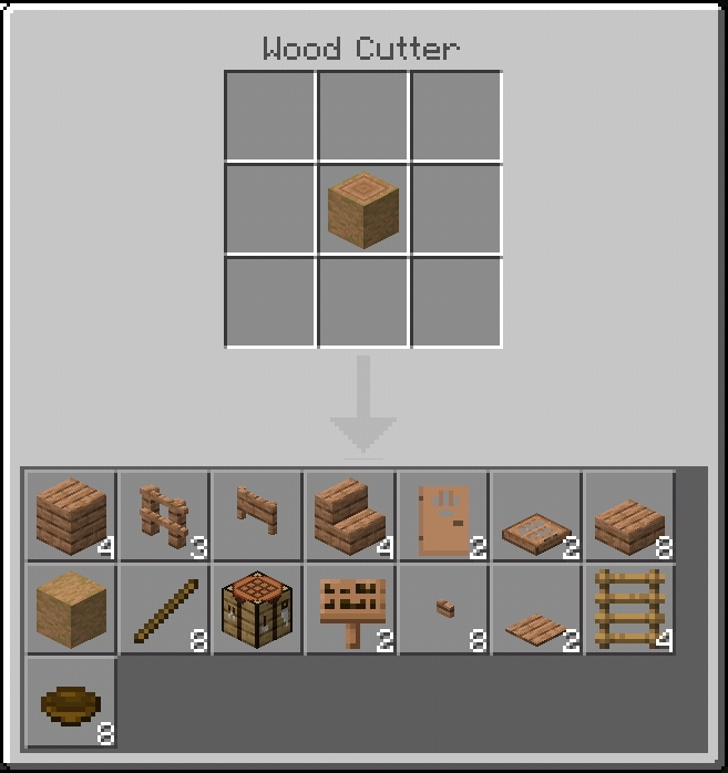 Crafting menu with wooden items.